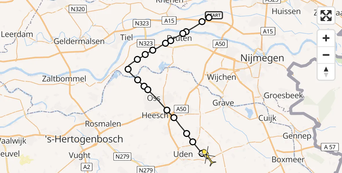 Routekaart van de vlucht: Lifeliner 3 naar Vliegbasis Volkel