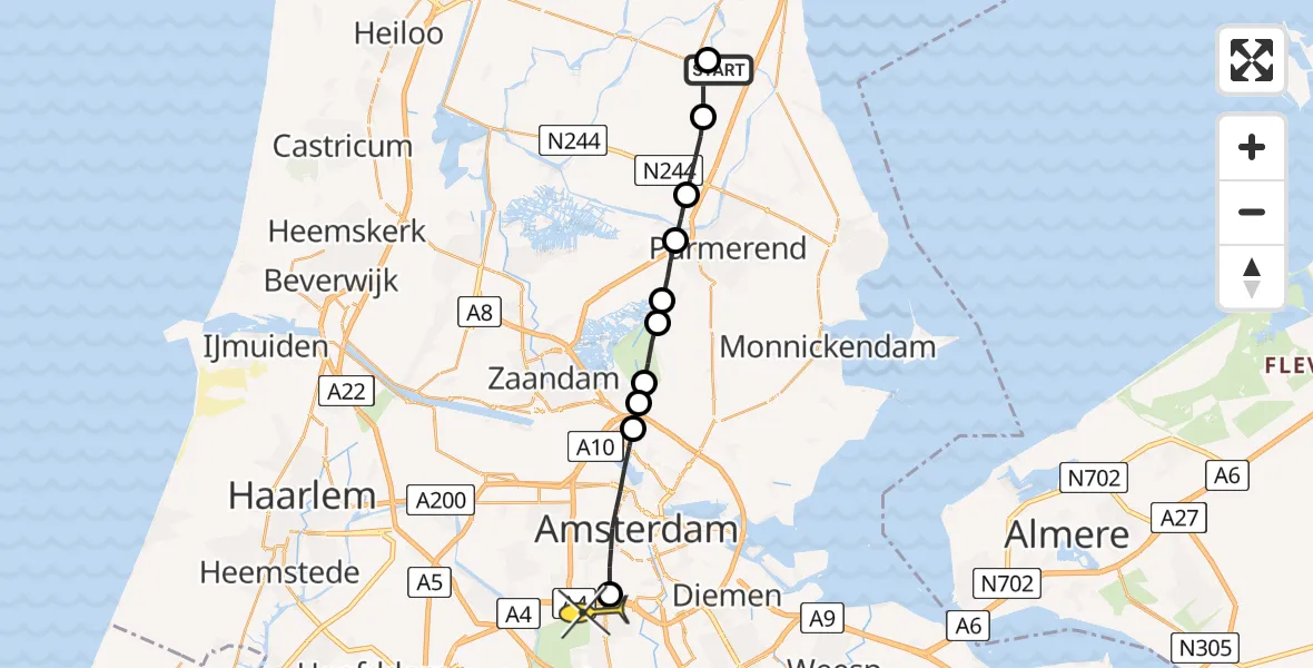 Routekaart van de vlucht: Lifeliner 1 naar VU Medisch Centrum Amsterdam