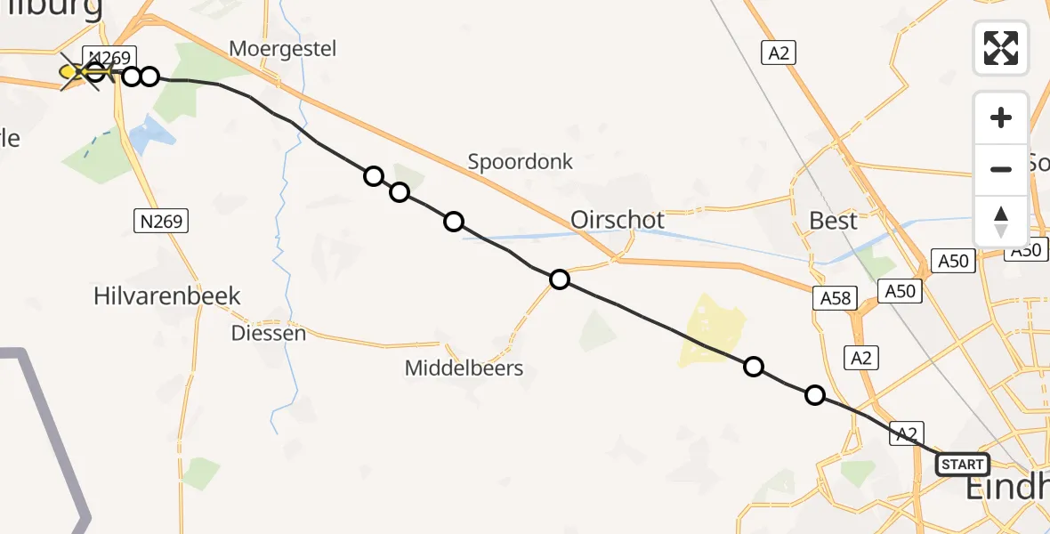 Routekaart van de vlucht: Lifeliner 3 naar Tilburg