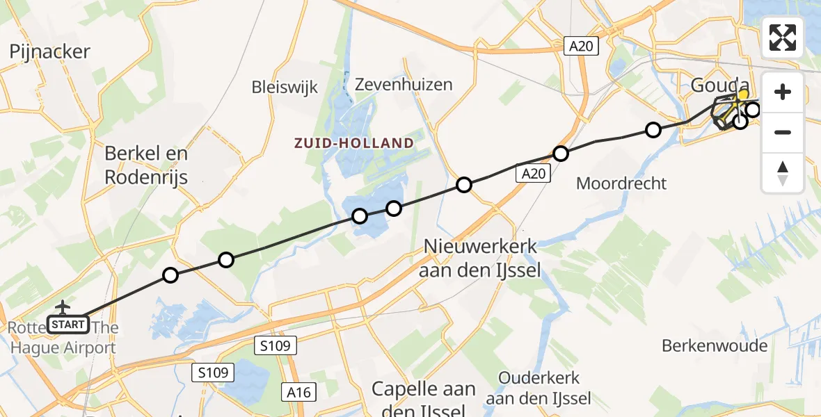 Routekaart van de vlucht: Lifeliner 2 naar Gouda