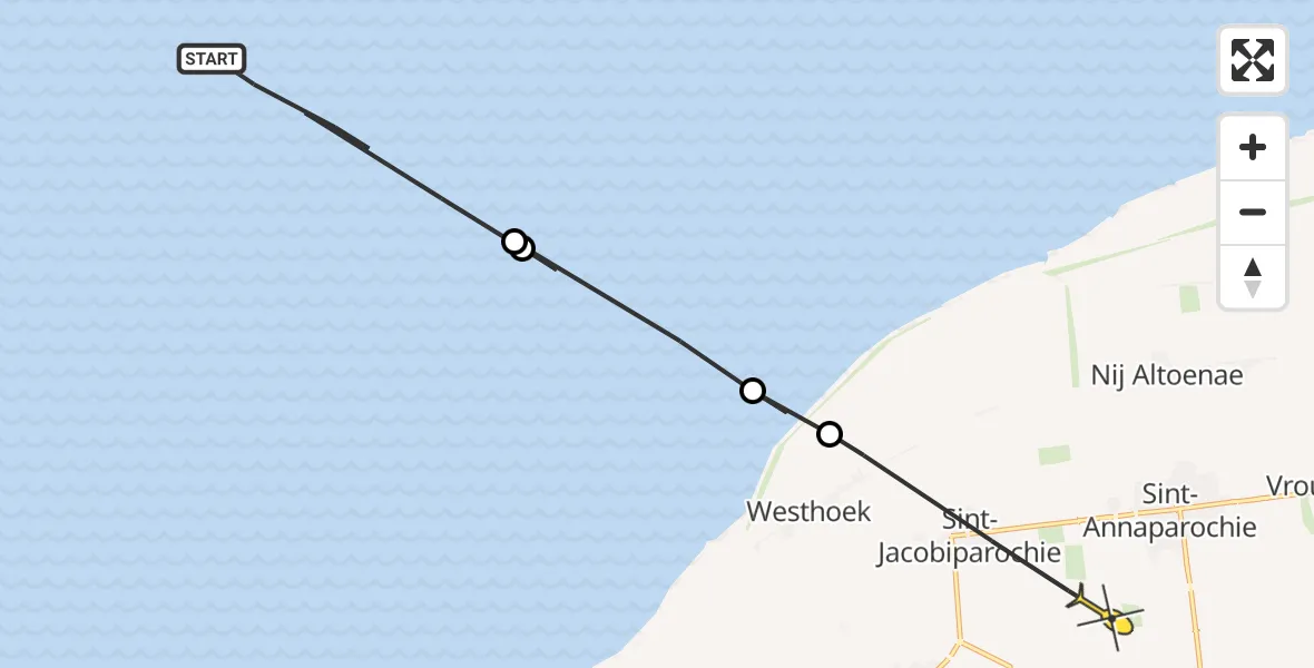 Routekaart van de vlucht: Ambulanceheli naar St.-Jacobiparochie