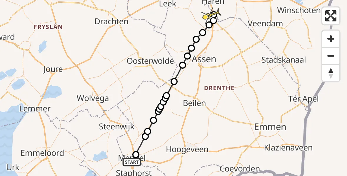 Routekaart van de vlucht: Lifeliner 4 naar Groningen Airport Eelde