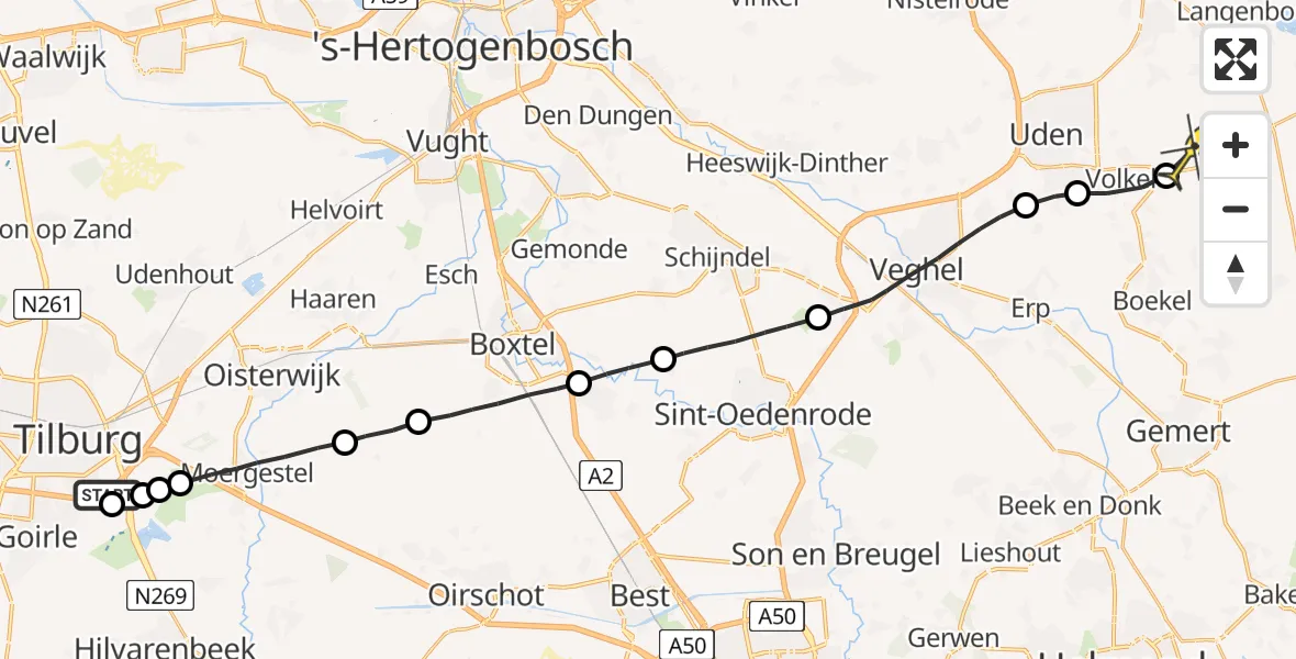 Routekaart van de vlucht: Lifeliner 3 naar Vliegbasis Volkel