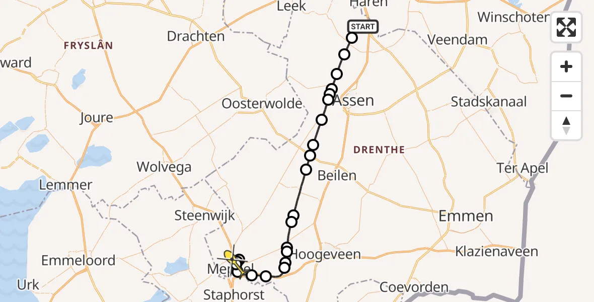 Routekaart van de vlucht: Lifeliner 4 naar Meppel