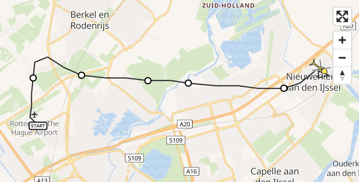 Routekaart van de vlucht: Lifeliner 2 naar Nieuwerkerk aan den IJssel