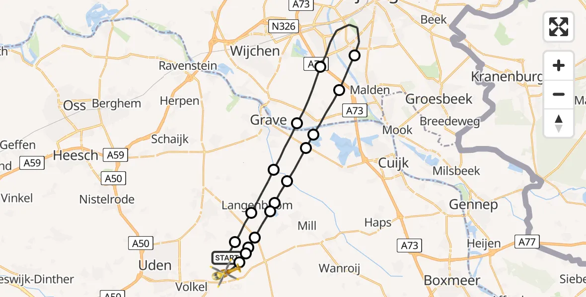Vluchtroute Traumahelikopter Vliegbasis Volkel - Vliegbasis Volkel, 30 juli 2022, 07:32