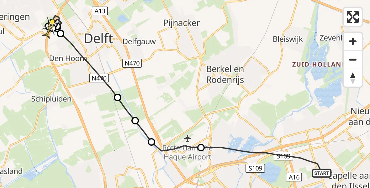 Routekaart van de vlucht: Lifeliner 2 naar Den Hoorn