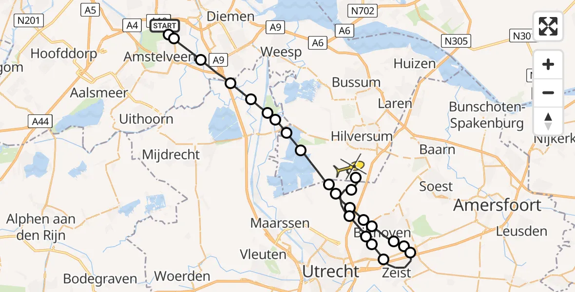 Routekaart van de vlucht: Lifeliner 1 naar Vliegveld Hilversum