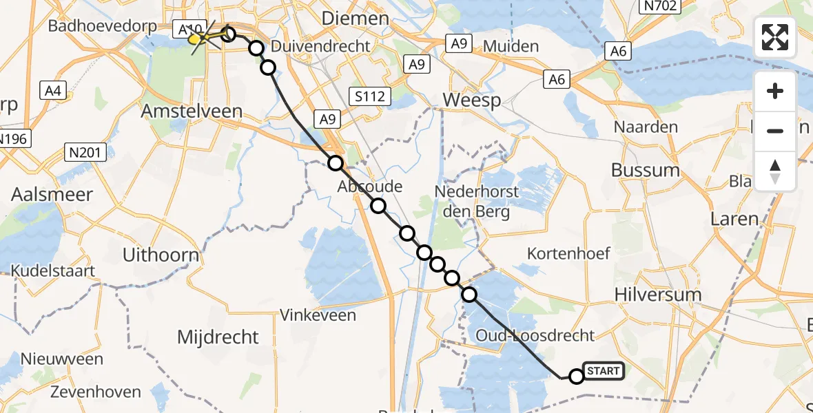 Routekaart van de vlucht: Lifeliner 1 naar VU Medisch Centrum Amsterdam