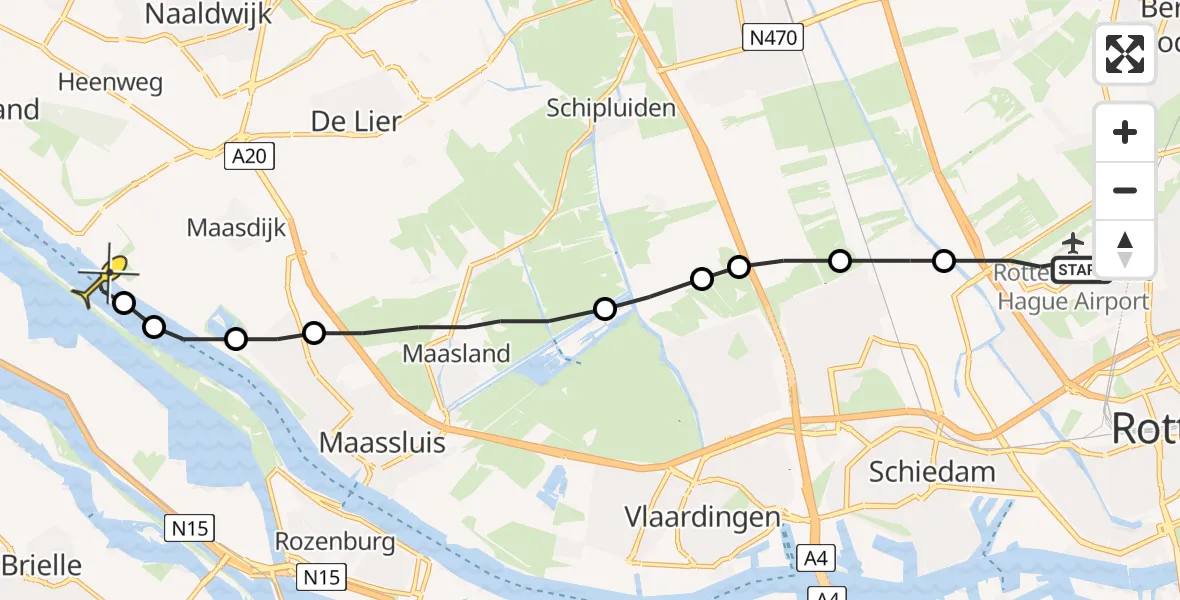 Routekaart van de vlucht: Lifeliner 2 naar Hoek van Holland