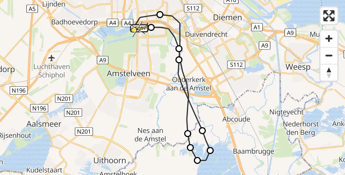 Routekaart van de vlucht: Lifeliner 1 naar VU Medisch Centrum Amsterdam