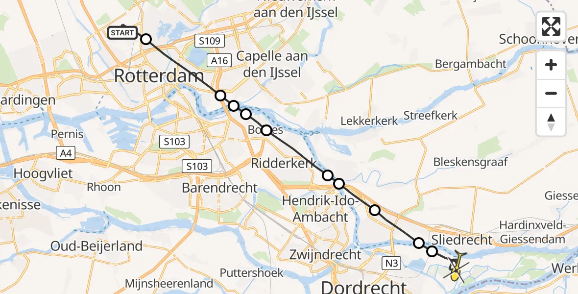 Routekaart van de vlucht: Lifeliner 2 naar Dordrecht