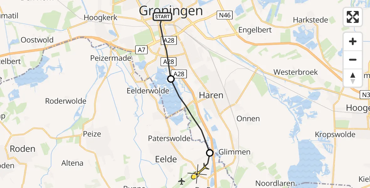 Routekaart van de vlucht: Lifeliner 4 naar Groningen Airport Eelde