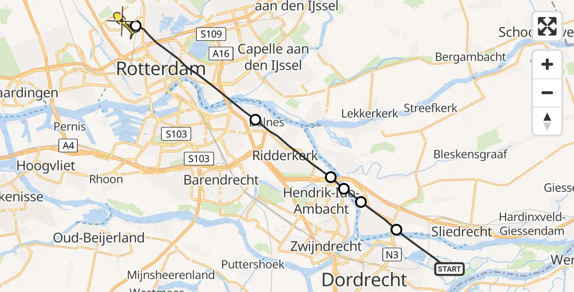 Routekaart van de vlucht: Lifeliner 2 naar Rotterdam The Hague Airport