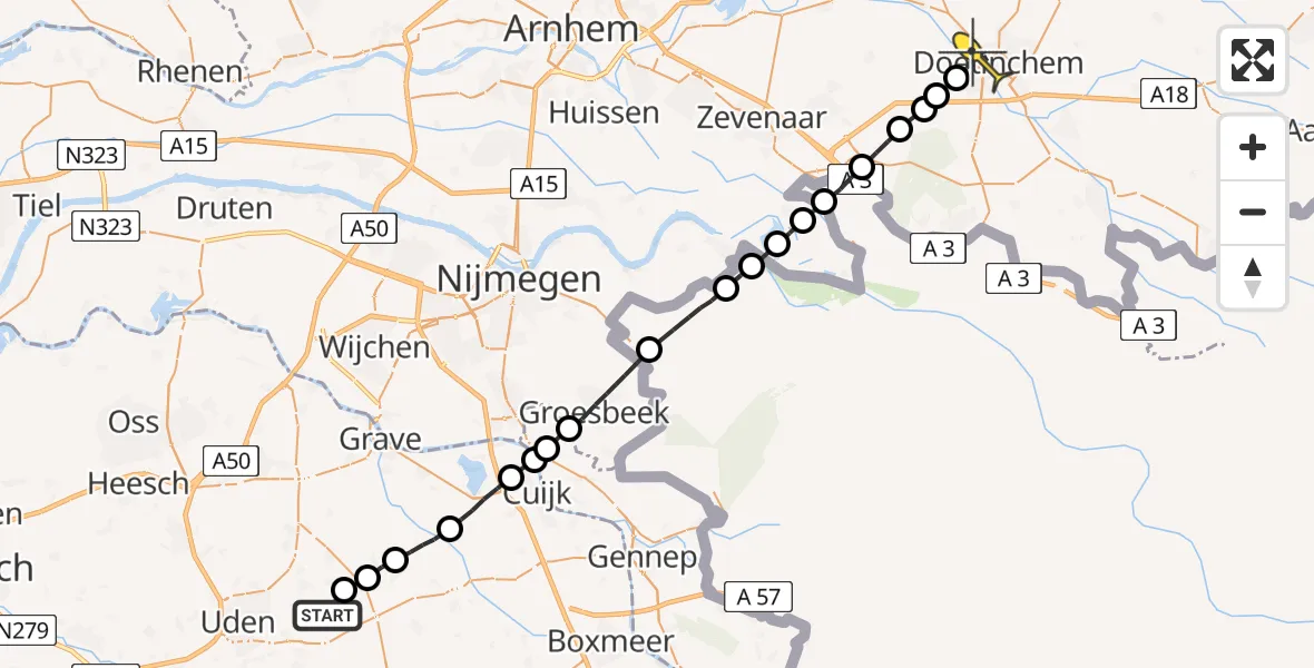 Routekaart van de vlucht: Lifeliner 3 naar Doetinchem