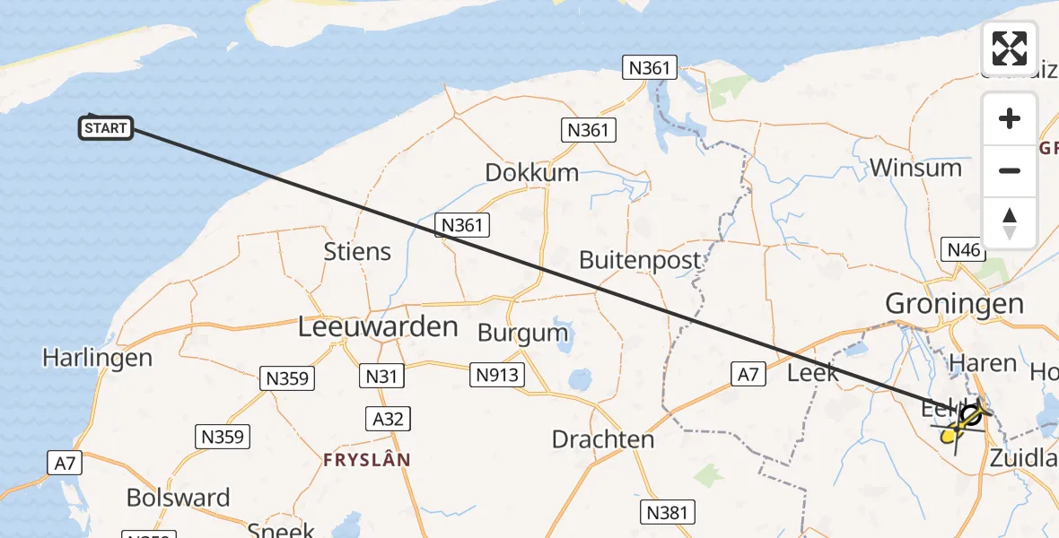 Routekaart van de vlucht: Ambulanceheli naar Groningen Airport Eelde