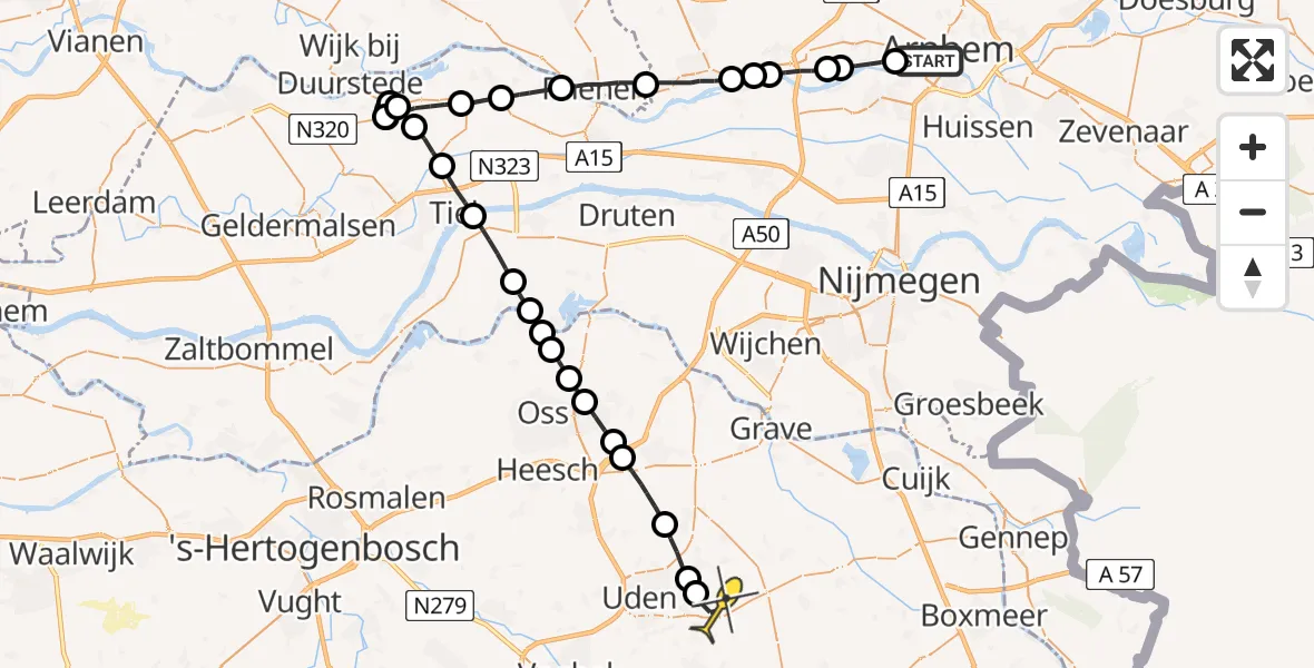 Routekaart van de vlucht: Lifeliner 3 naar Vliegbasis Volkel