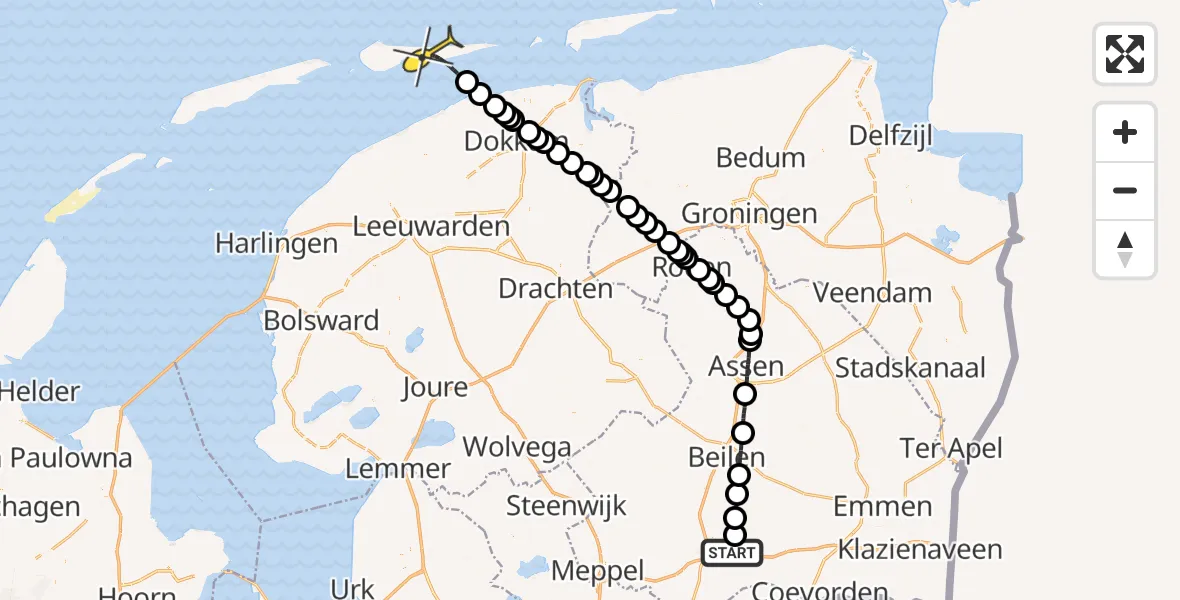 Routekaart van de vlucht: Lifeliner 4 naar Buren