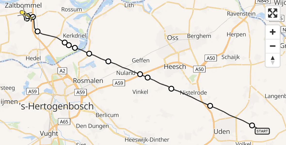 Routekaart van de vlucht: Lifeliner 3 naar Zaltbommel