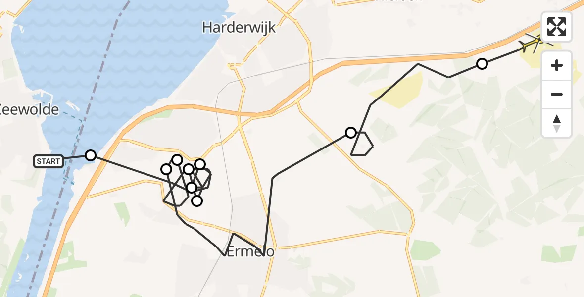 Routekaart van de vlucht: Politiehelikopter naar Hulshorst