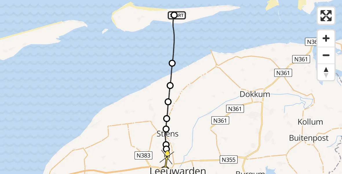 Routekaart van de vlucht: Lifeliner 4 naar Vliegbasis Leeuwarden