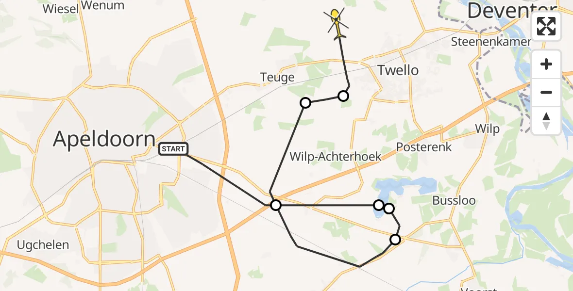 Routekaart van de vlucht: Politieheli naar Twello
