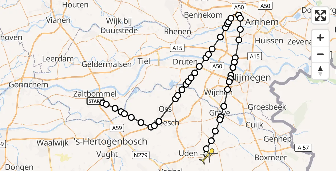 Routekaart van de vlucht: Lifeliner 3 naar Vliegbasis Volkel