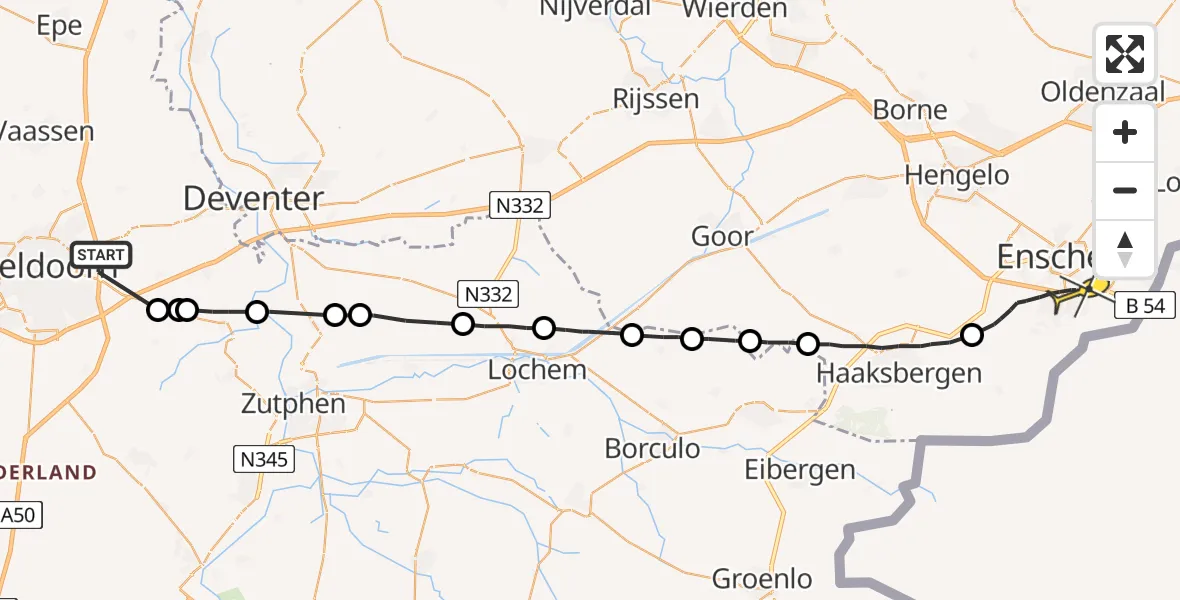 Routekaart van de vlucht: Politieheli naar Enschede