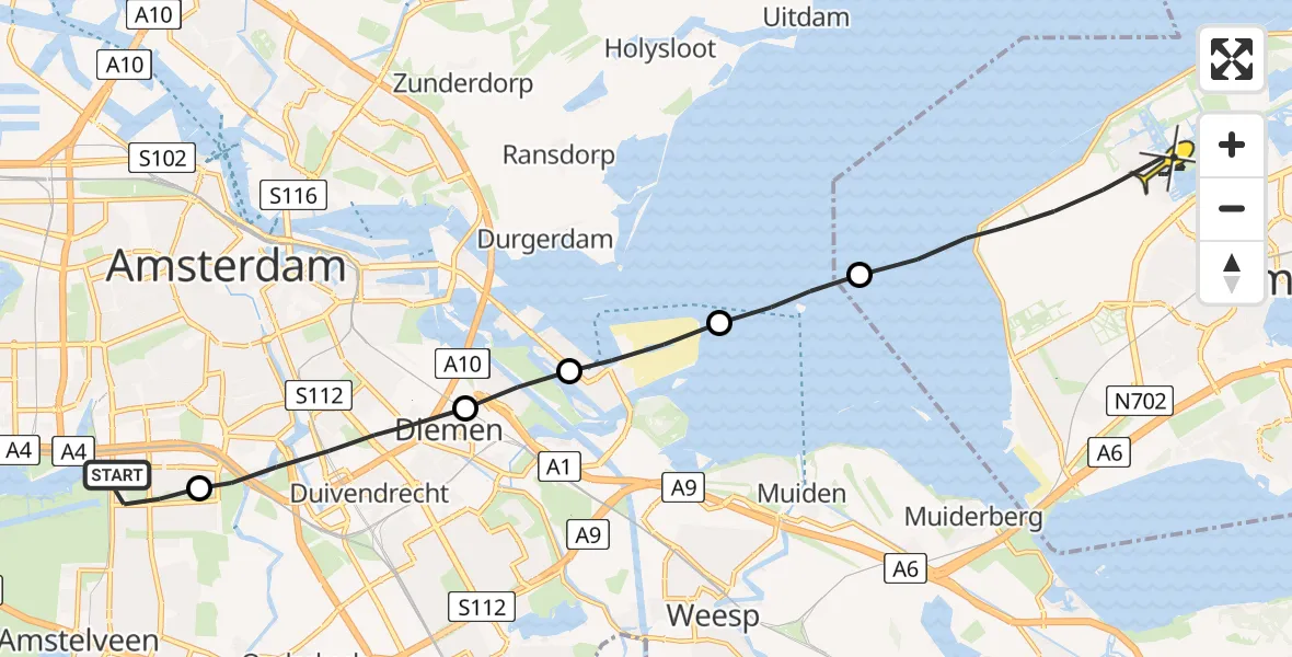 Routekaart van de vlucht: Lifeliner 1 naar Almere