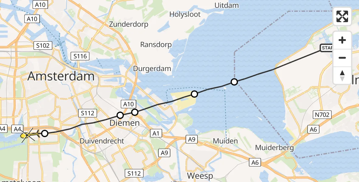 Routekaart van de vlucht: Lifeliner 1 naar VU Medisch Centrum Amsterdam