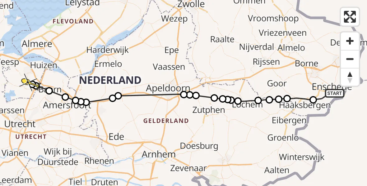 Routekaart van de vlucht: Politieheli naar Hilversum