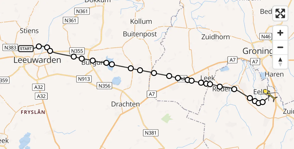 Routekaart van de vlucht: Lifeliner 4 naar Groningen Airport Eelde