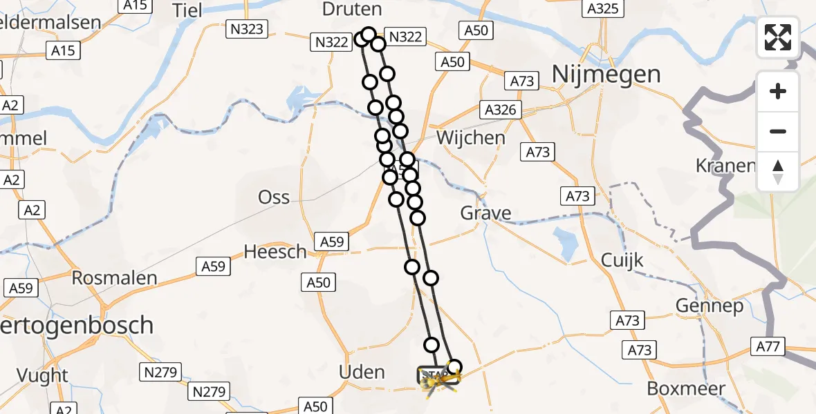 Vluchtroute Traumahelikopter Vliegbasis Volkel - Vliegbasis Volkel, 30 juli 2022, 17:20