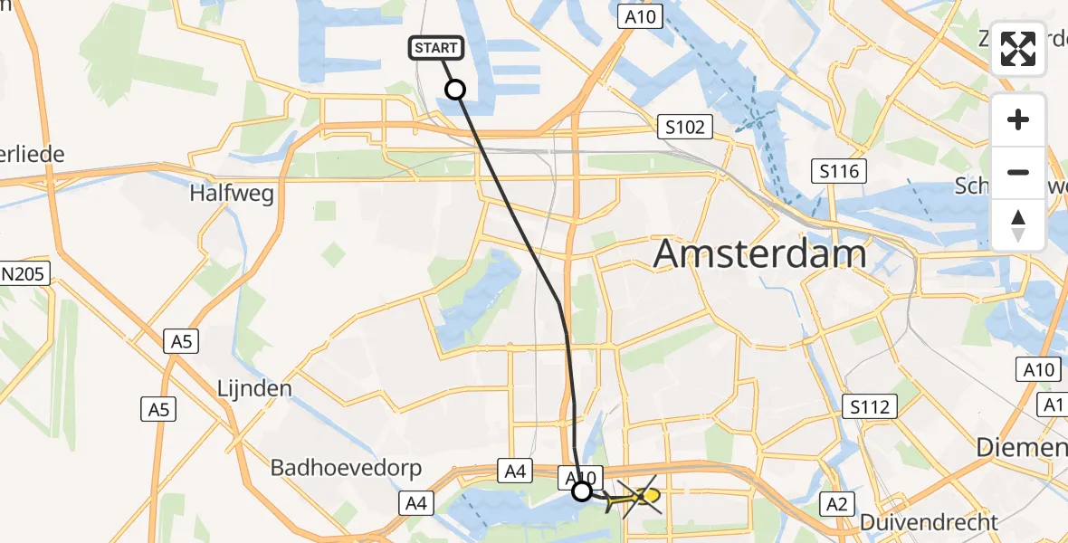 Routekaart van de vlucht: Lifeliner 1 naar VU Medisch Centrum Amsterdam