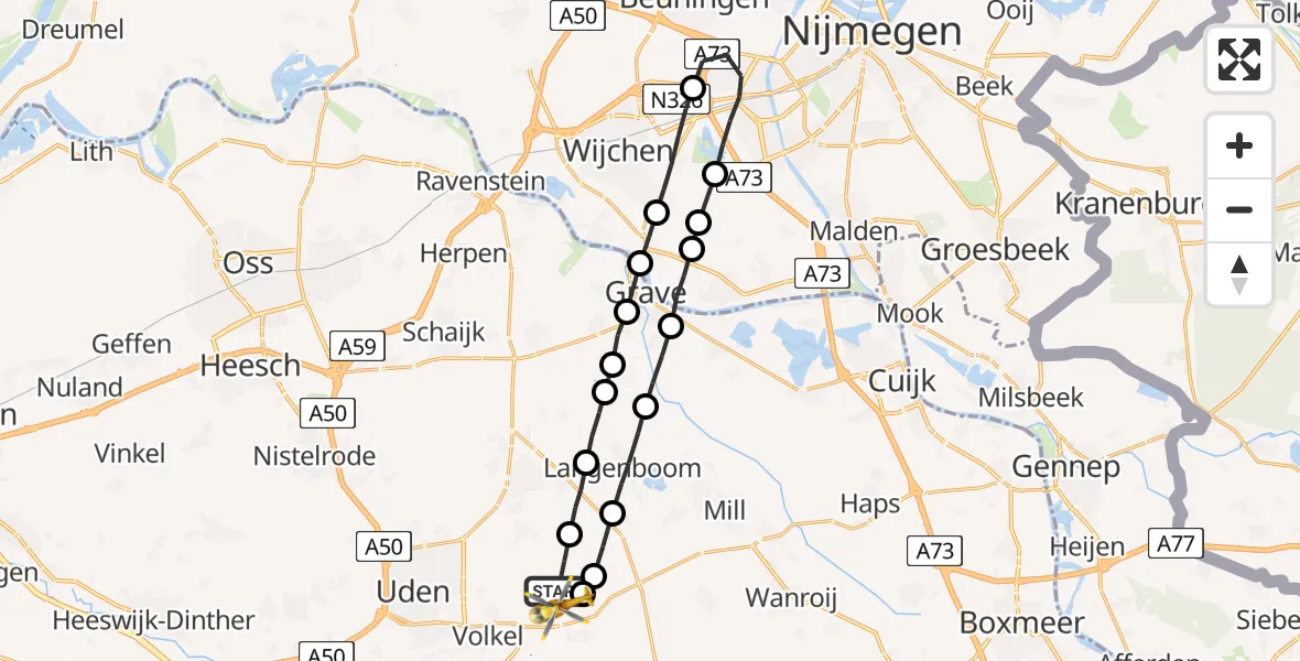 Vluchtroute Traumahelikopter Vliegbasis Volkel - Vliegbasis Volkel, 30 juli 2022, 20:13