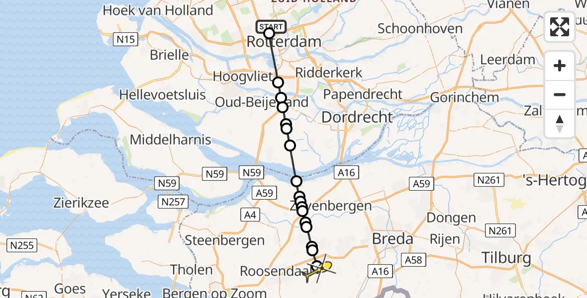 Routekaart van de vlucht: Lifeliner 2 naar Rucphen