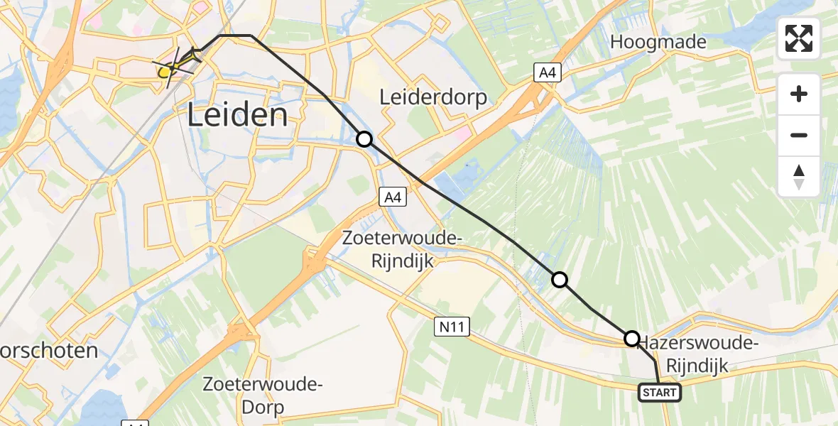 Routekaart van de vlucht: Lifeliner 2 naar Leiden