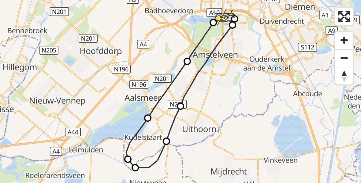 Routekaart van de vlucht: Lifeliner 1 naar VU Medisch Centrum Amsterdam