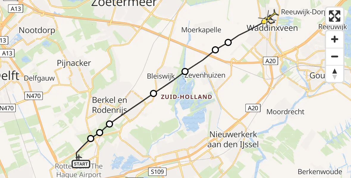 Routekaart van de vlucht: Lifeliner 2 naar Waddinxveen