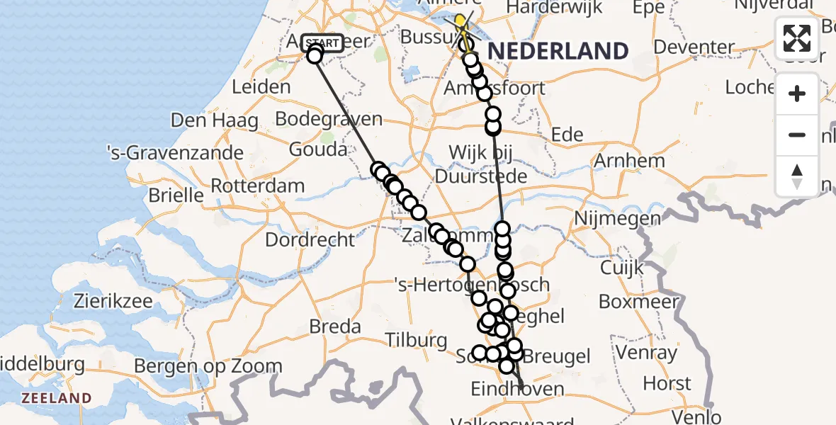 Routekaart van de vlucht: Politieheli naar Eemnes