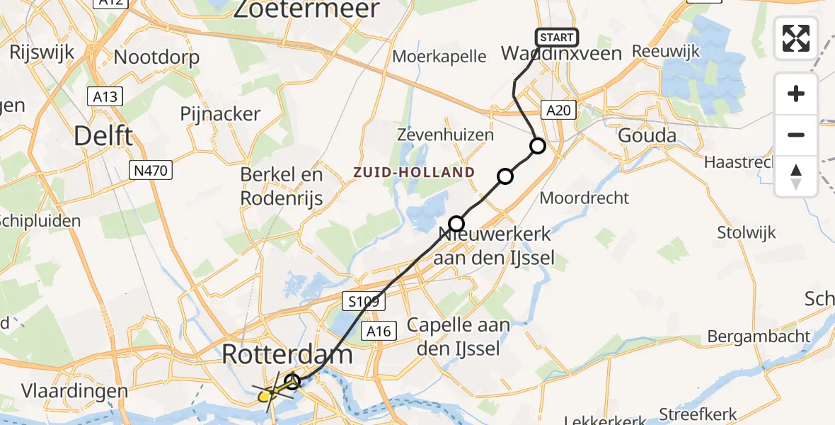 Routekaart van de vlucht: Lifeliner 2 naar Erasmus MC