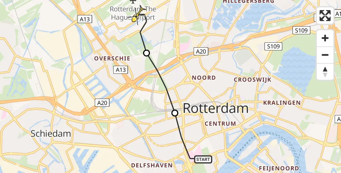 Routekaart van de vlucht: Lifeliner 2 naar Rotterdam The Hague Airport