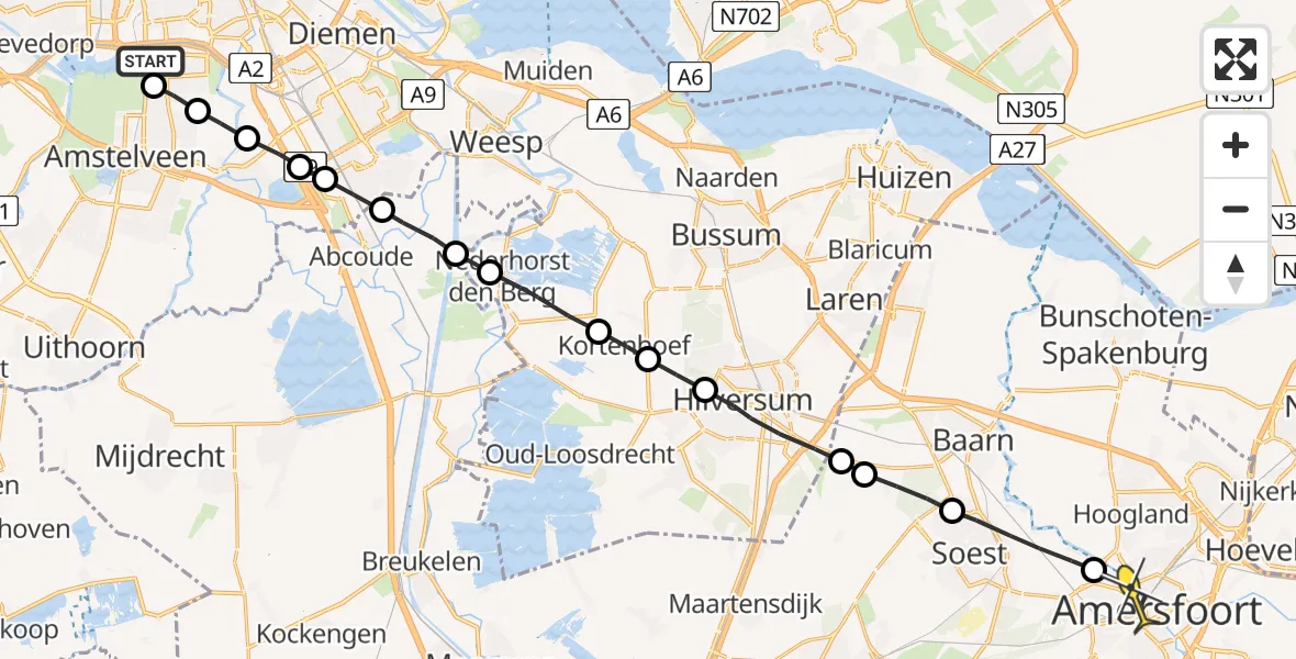 Routekaart van de vlucht: Lifeliner 1 naar Amersfoort