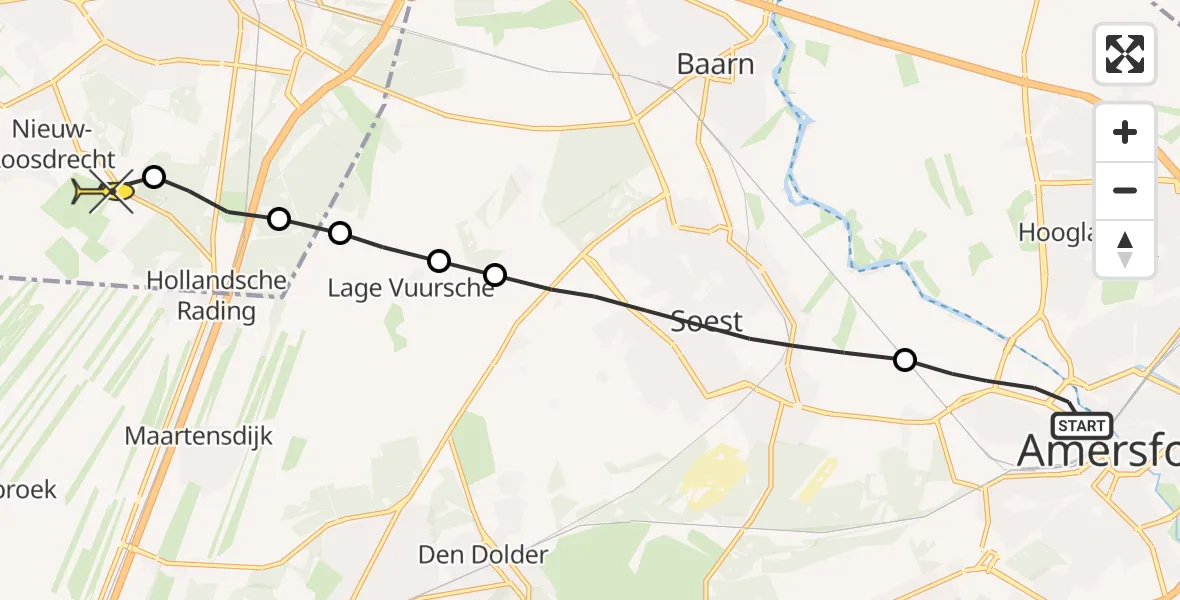 Routekaart van de vlucht: Lifeliner 1 naar Vliegveld Hilversum