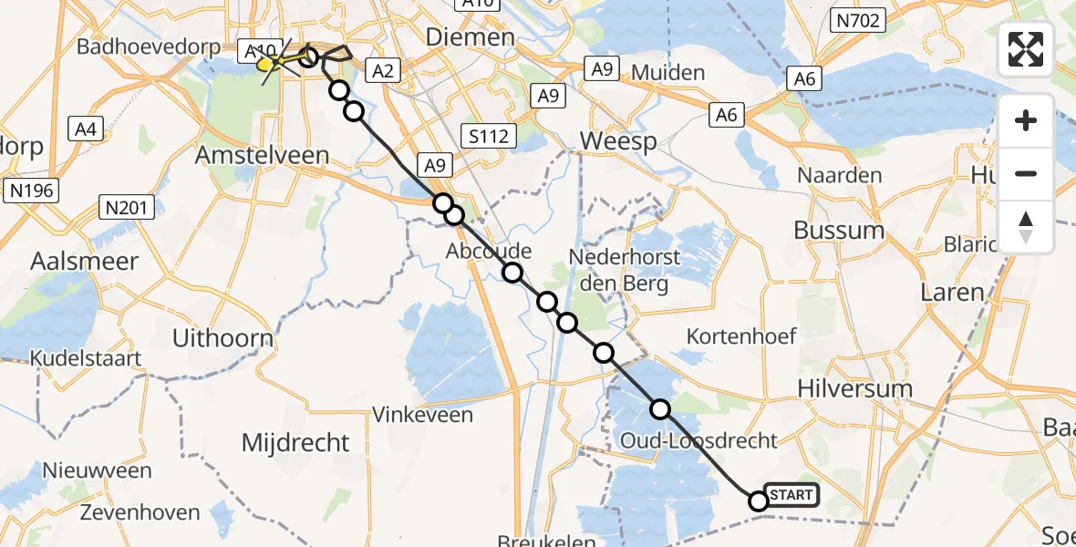 Routekaart van de vlucht: Lifeliner 1 naar VU Medisch Centrum Amsterdam