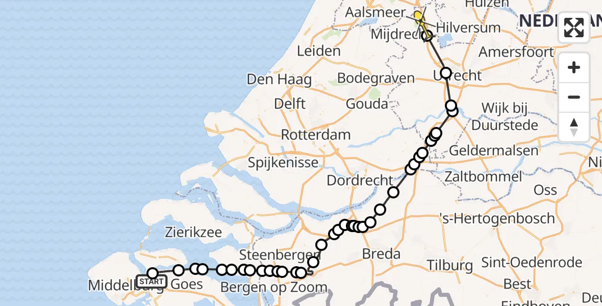 Routekaart van de vlucht: Politieheli naar Vinkeveen