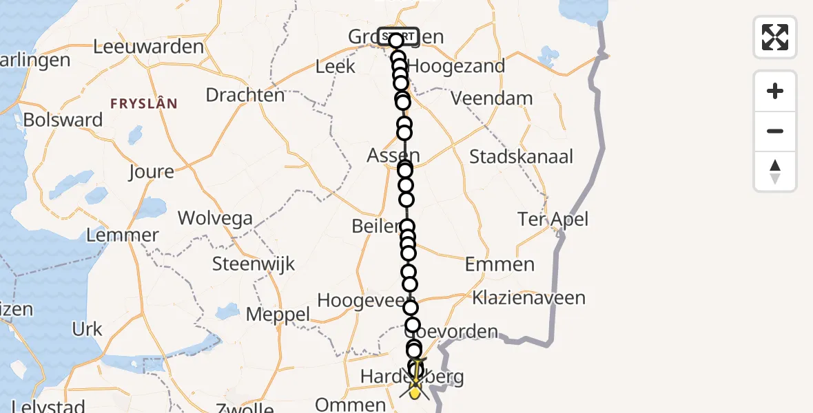 Routekaart van de vlucht: Lifeliner 4 naar Hardenberg