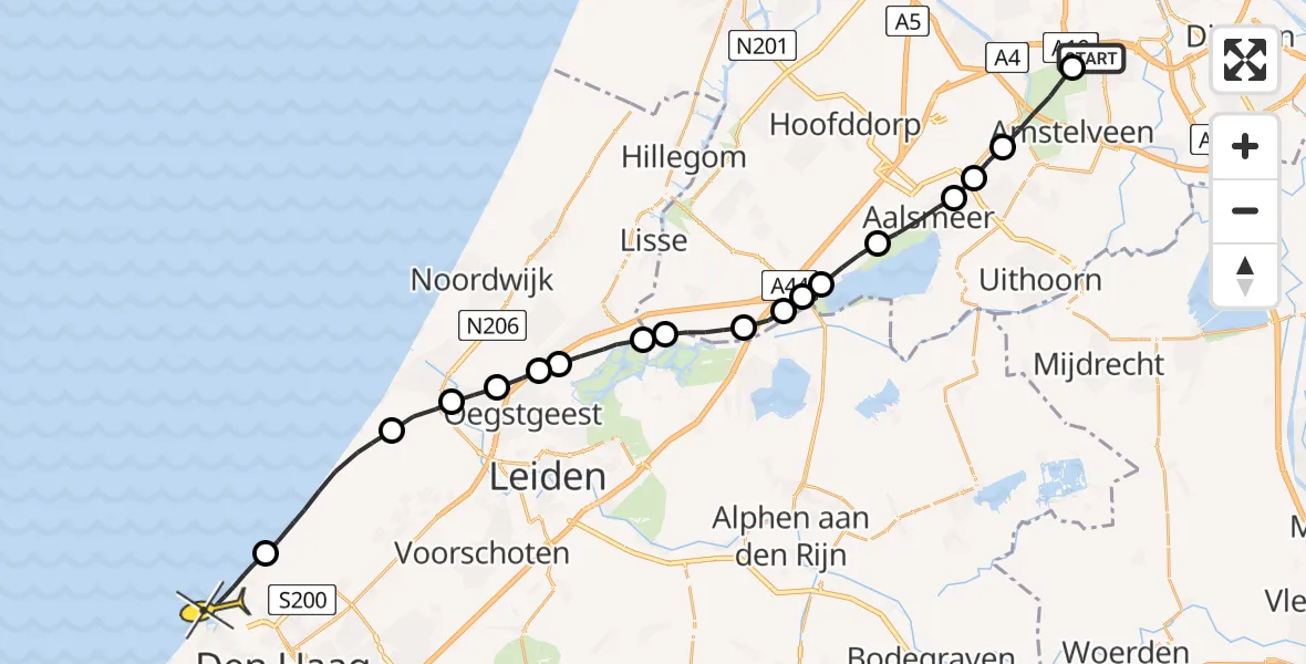 Routekaart van de vlucht: Lifeliner 1 naar Den Haag