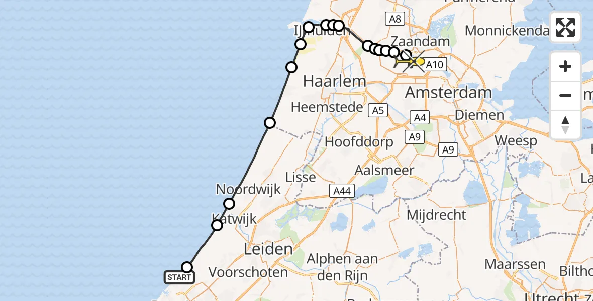 Routekaart van de vlucht: Lifeliner 1 naar Amsterdam Heliport