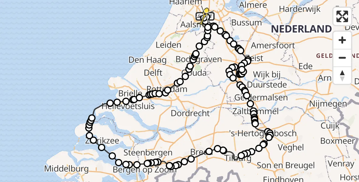 Routekaart van de vlucht: Politieheli naar Schiphol